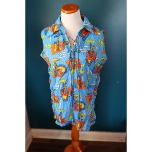 Vintage Miss Holly Womens  Mod Sz 38 Psychedelic Retro sleeveless shirt with tie